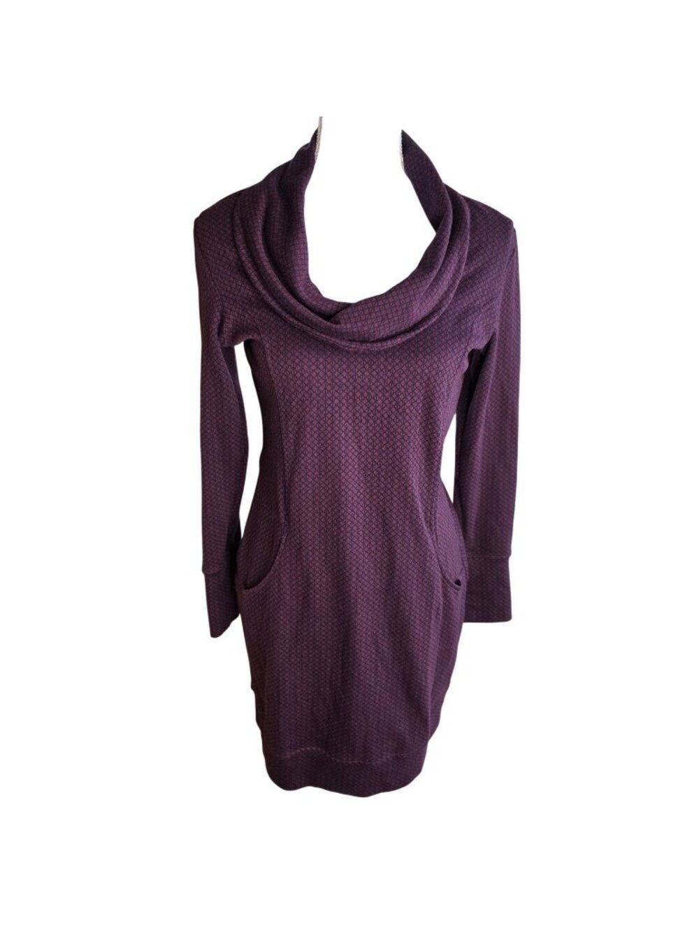 Merrell Indira Cowl Neck Knit Dress Purple Geo Pockets Long Sleeve Travel Sz S